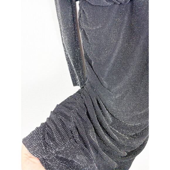 Bailey 44 Night Fever Sparkle Mini Dress Small Black Long Sleeve Ruched Stretch - Picture 12 of 14